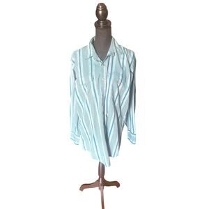 Western Craft Snap Shirt Mens Large Green Stripe Snap Buttons